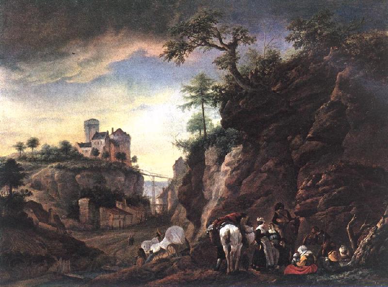 WOUWERMAN, Philips Rocky Landscape with resting Travellers qr France oil painting art